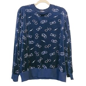 Harry Potter | Women's Blue Velour Eye Glasses Printed Lounge Shirt (Size XL)